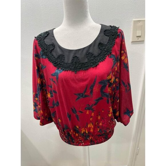 Sweet by Miss Mee red floral blouse size small - Picture 4 of 10